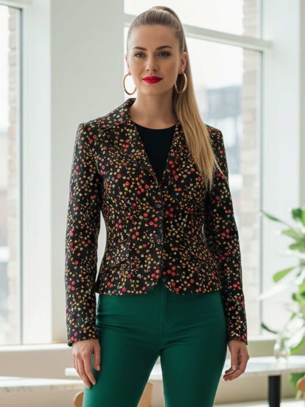 Dolce & Gabbana Black Blazer with Pink and Orange Floral Dots - Picture 1 of 7